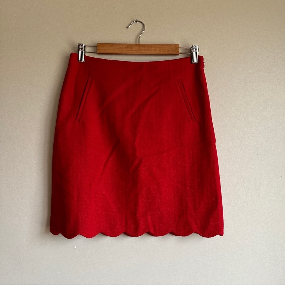 Talbots Red Scalloped Wool Blend Mini Skirt 2
